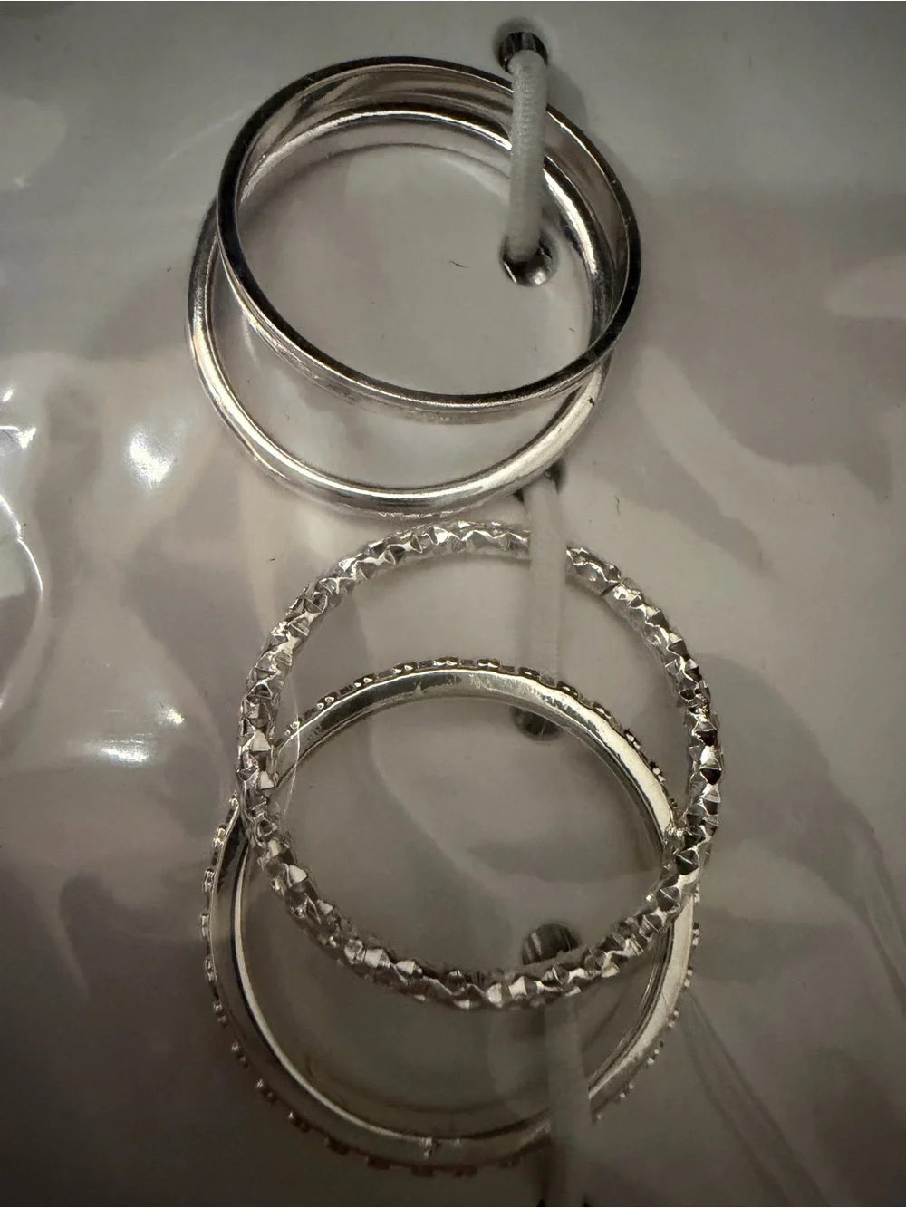 Time and Tru Silver Stackable Ring Set with Textured Bands and heart solitaire